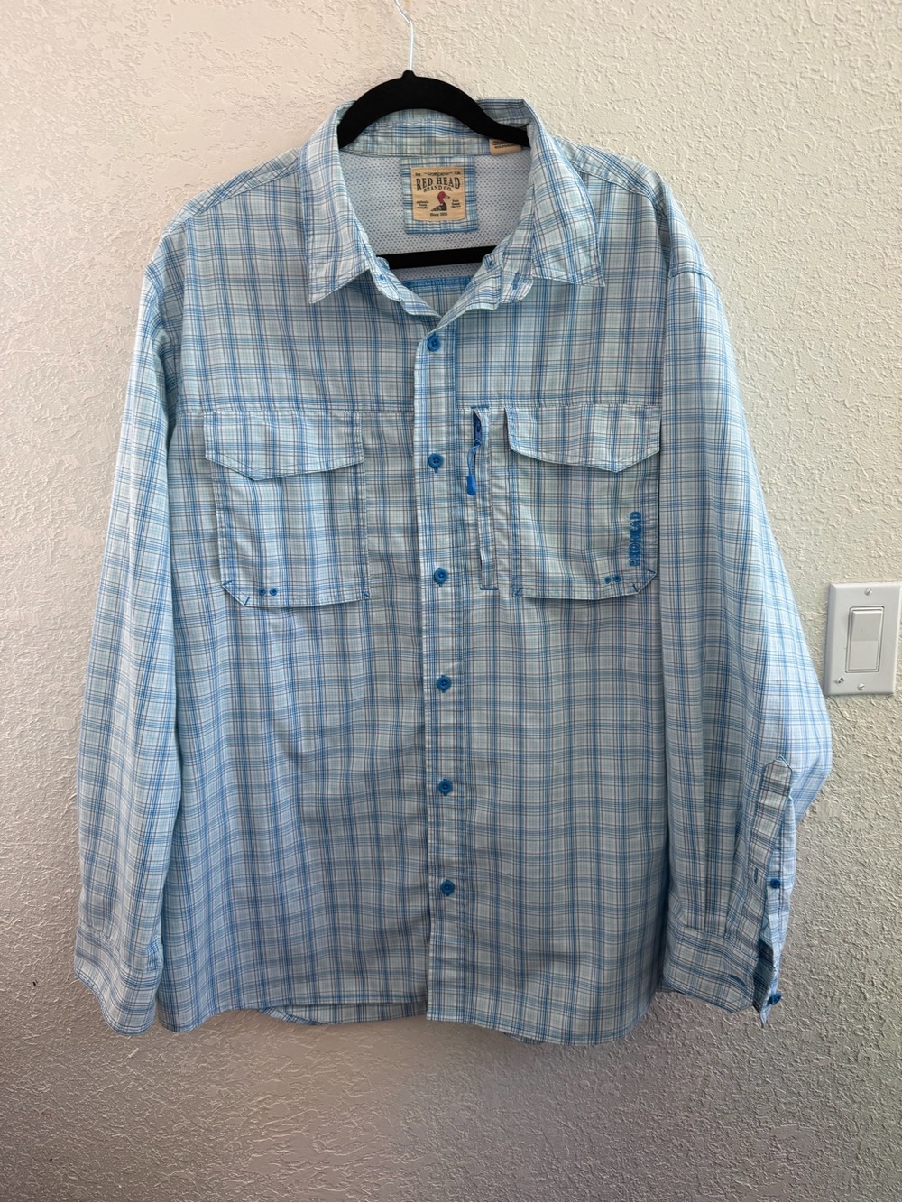 RED HEAD Brand Outdoor Gear Fishing Shirt, Green Plaid, Long Sleeve Sz 2XL